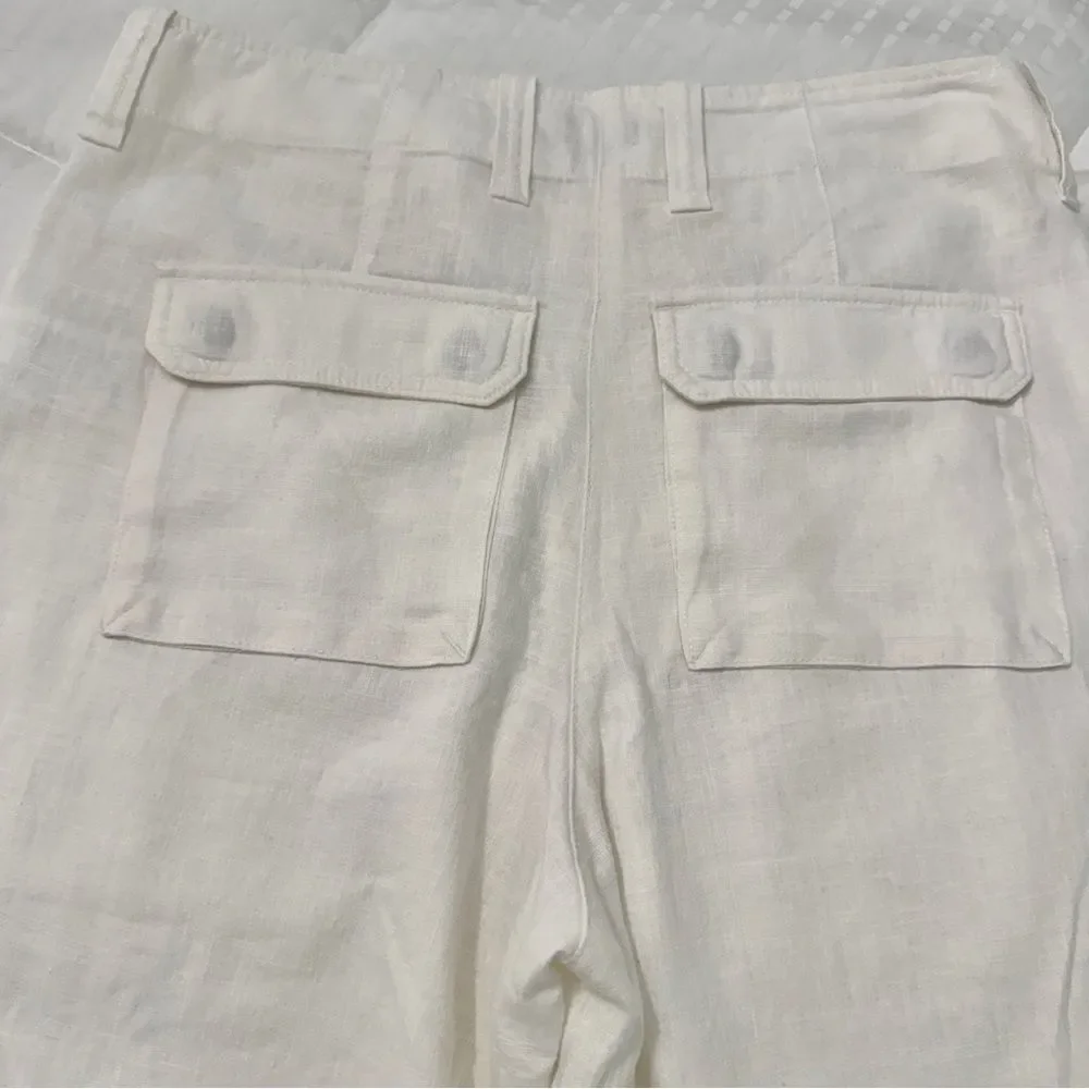 J.Crew Linen Lyocell Utility Pants 6P Ivory Tapered Pocket Front Flat Front